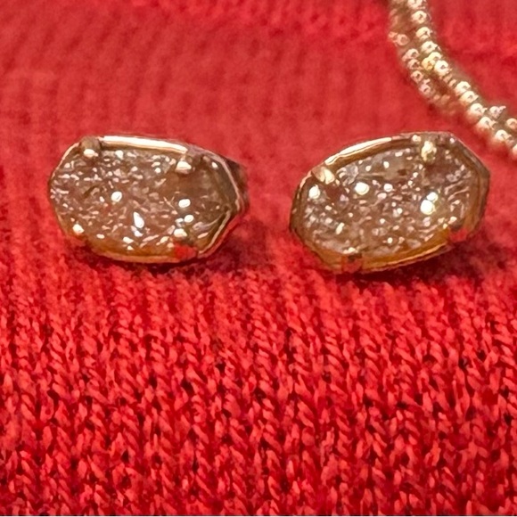 Kendra Scott Emilie Sand Drusy Rose Gold Necklace + Matching Stud Earrings Set - Picture 5 of 6